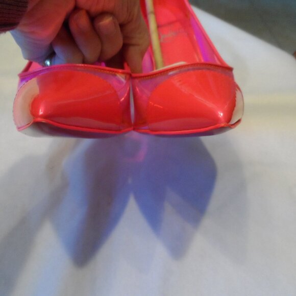 New Christian Louboutin Neon Pink PVC Studded Heel Mary Jane Pumps – IT 38.5B - Picture 4 of 16
